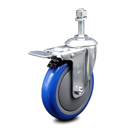 Service Caster 5 Inch Blue Polyurethane Swivel 10mm Stem Caster with Total Lock Brake SCC SCC-TSTTL20S514-PPUB-BLUE-M1015
